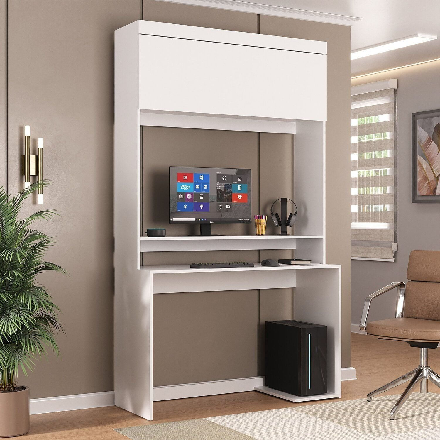 Escrivaninha Mesa Escritório Para Computador 1 Porta Viena Espresso Móveis Branco