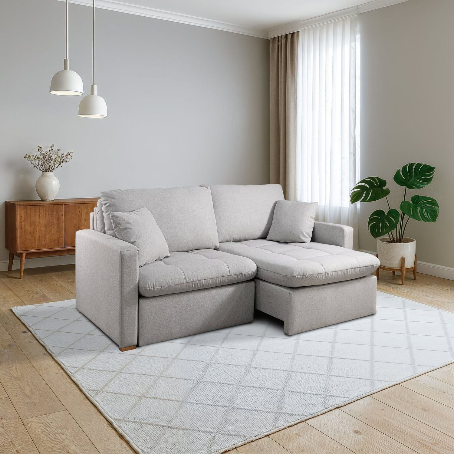 Sofá Retrátil E Reclinável 200cm Com Almofadas Decorativas Liv Espresso Móveis Cinza