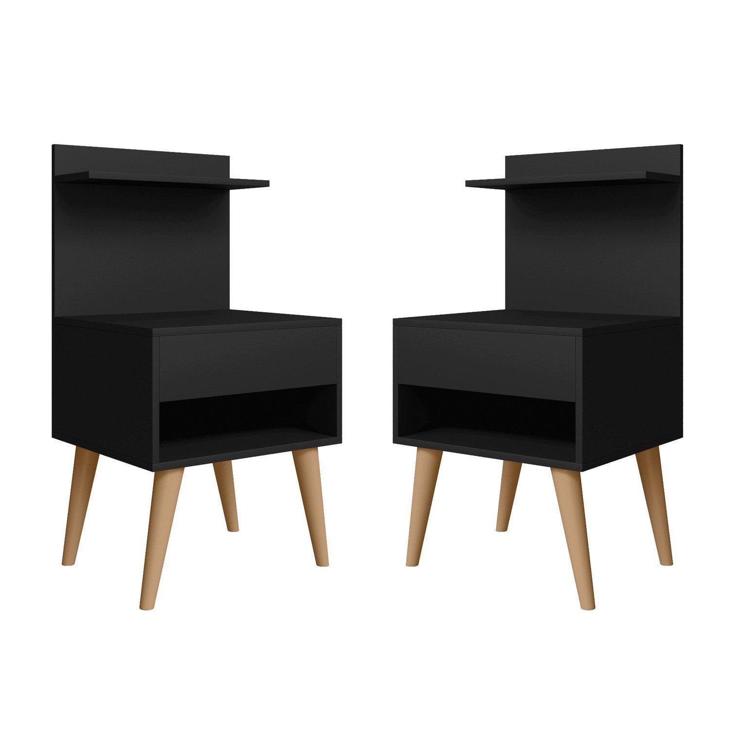 Kit Com 2 Mesas De Cabeceira Com 1 Gaveta Kosovo Preto