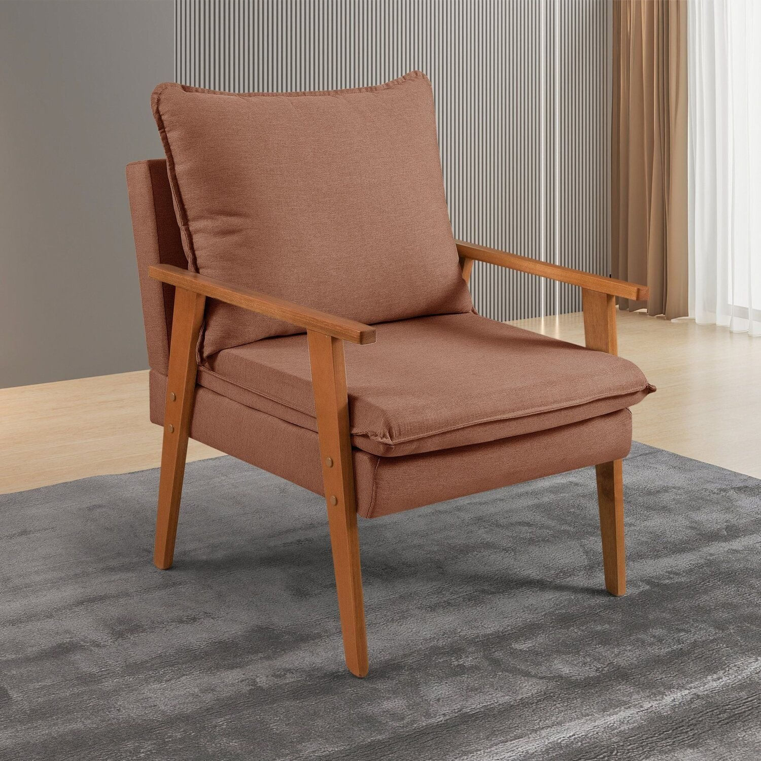 Poltrona Para Sala De Estar Decorativa Linho Efatá Marrom