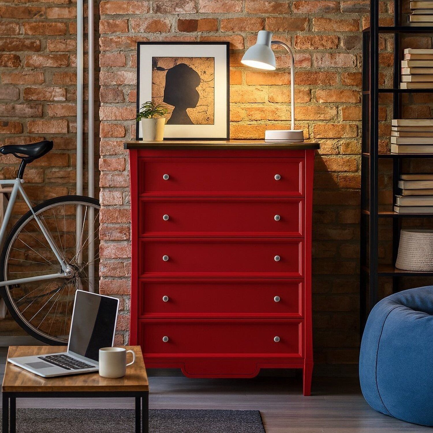 Cômoda Com 5 Gavetas 137,5x100cm Amsterdã Vermelho/amêndoa