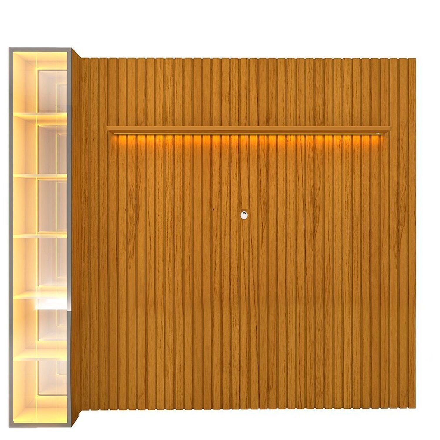 Painel Ripado Para Tv 84 Polegadas 217cmx266,8cm 1 Porta Com Led Com Espelho 100% Mdf Nobre Clean/luminare Naturale