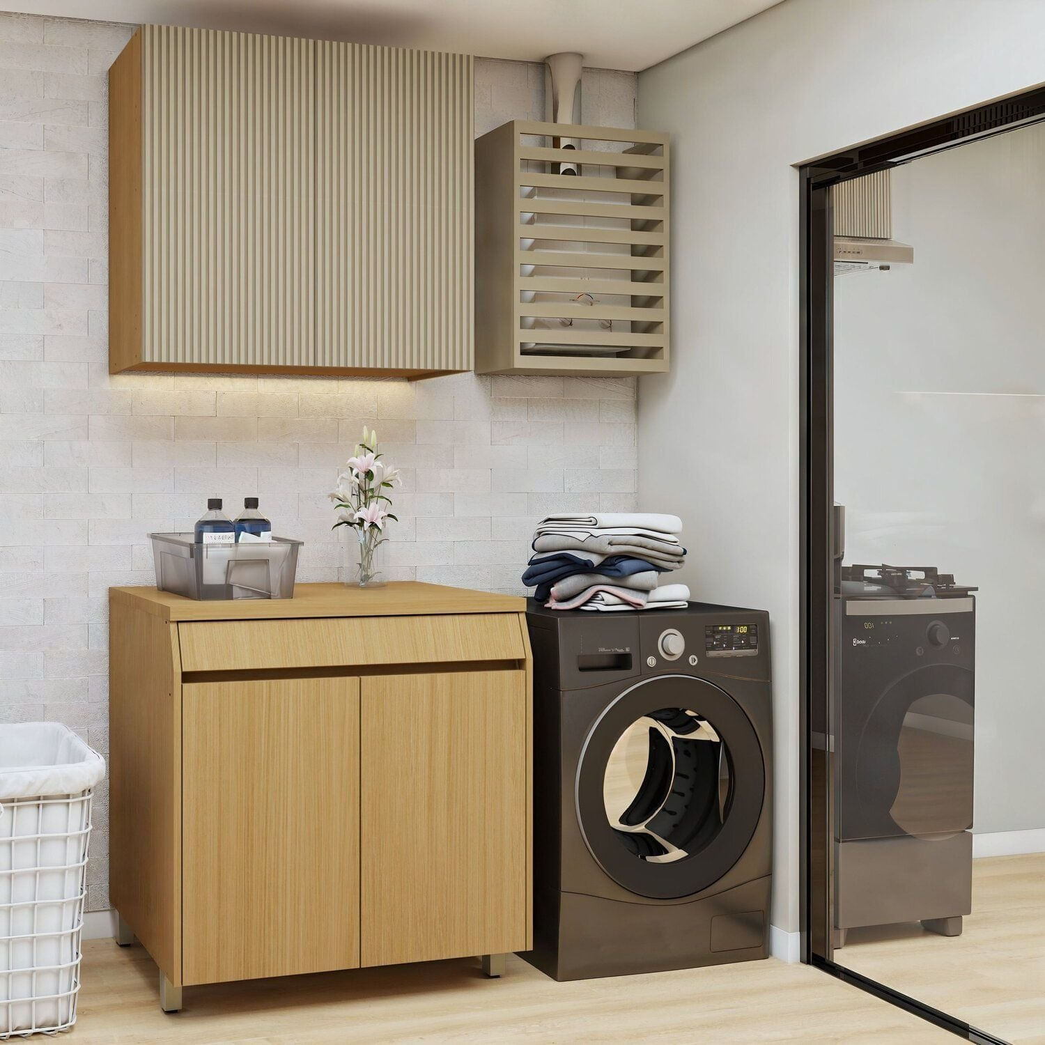 Lavanderia Modulada 2 Peças 4 Portas 1 Gaveta Simone Mendes Carvalho/greige