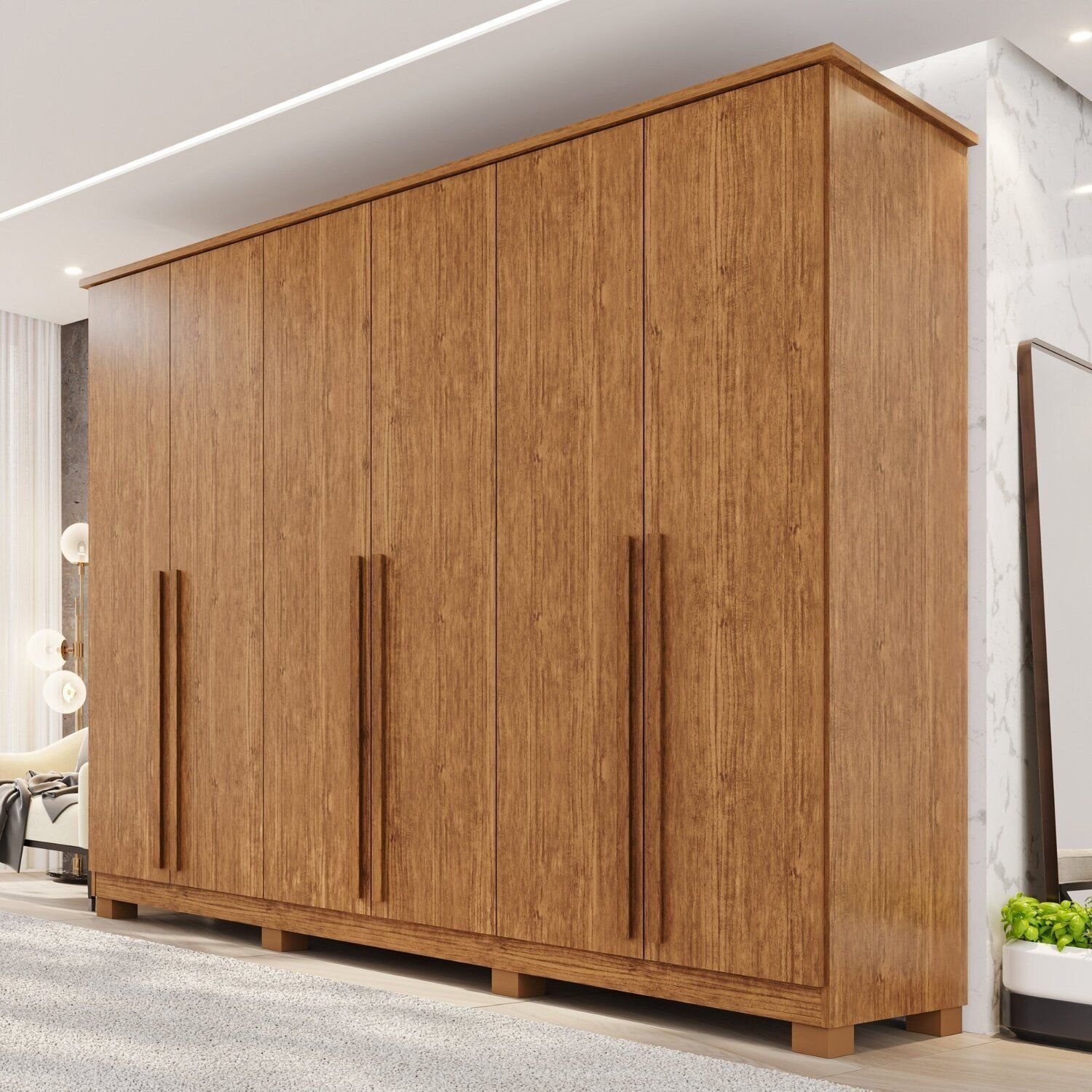 Guarda-roupa Casal 6 Portas 4 Gavetas Com Pés 100% Mdf Zurique Cinamomo