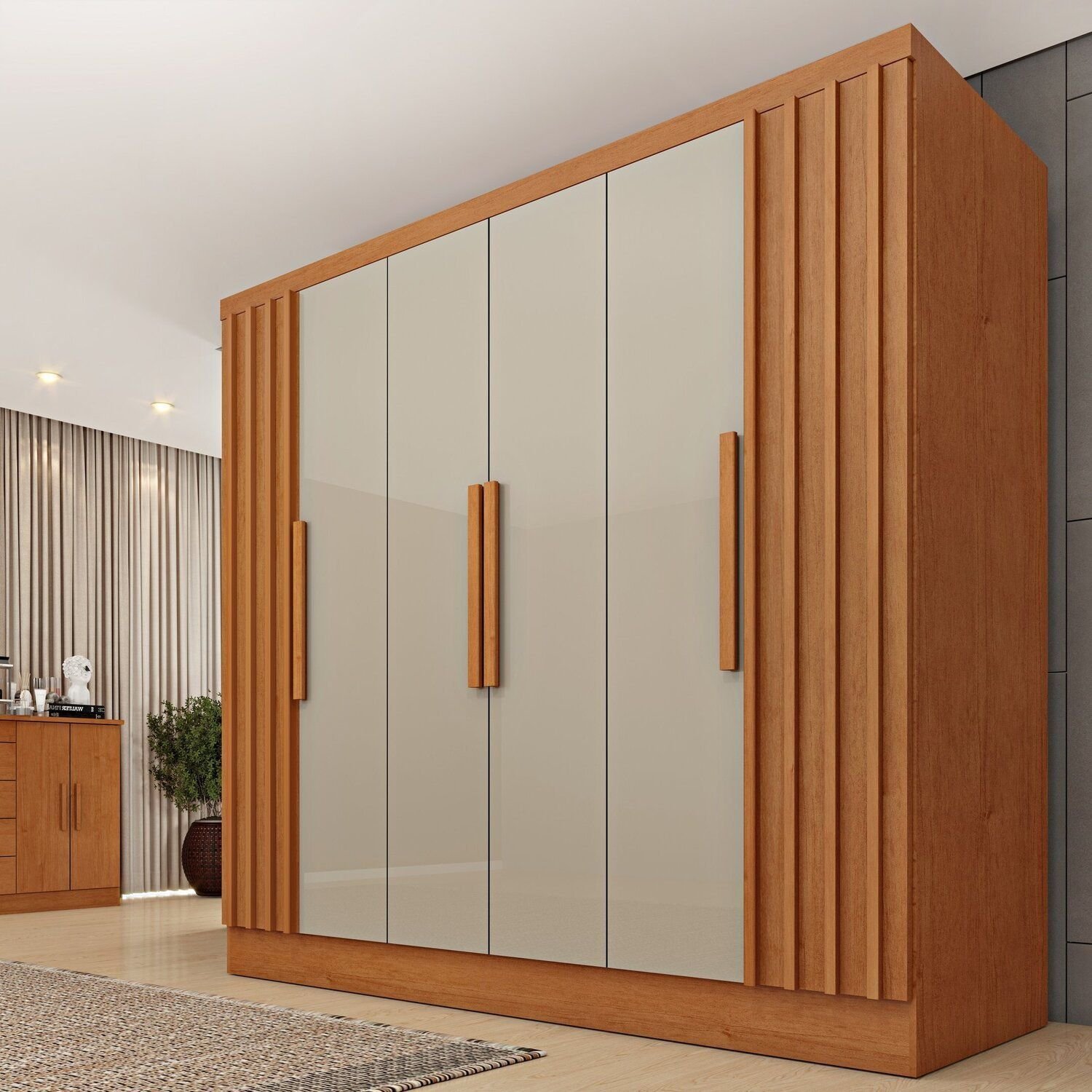 Guarda Roupa 6 Portas 4 Gavetas Munique Ripado 180cm Espresso Móveis Cinamomo/ Off White