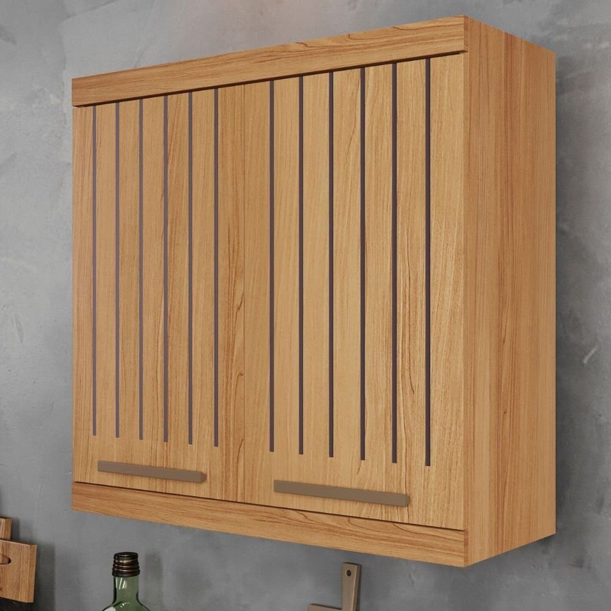 Armário Aéreo Para Cozinha 2 Portas Ripado Gold Cinamomo