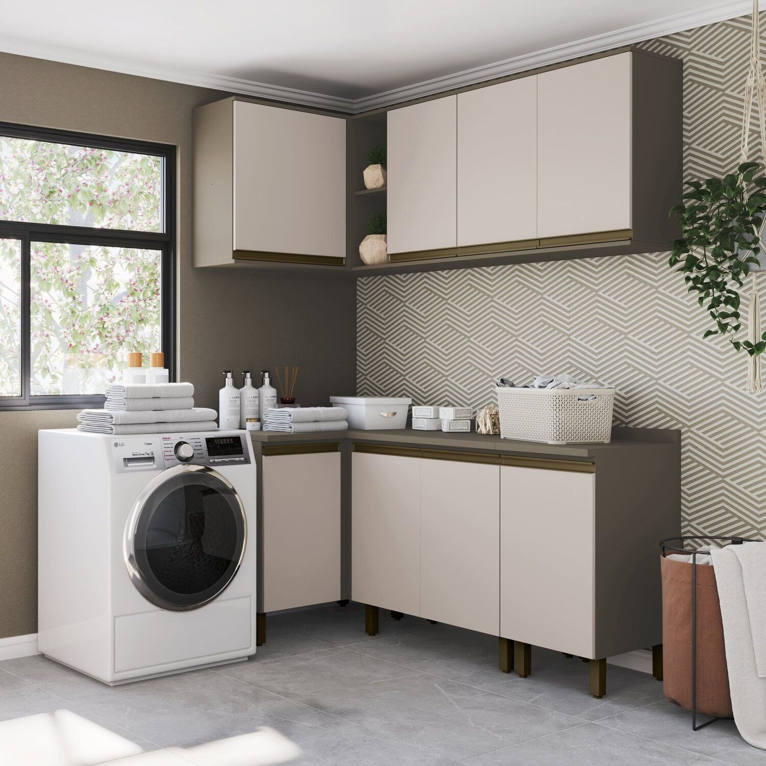 Lavanderia Modulada 5 Peças Com Tampo Connect Duna/cristal