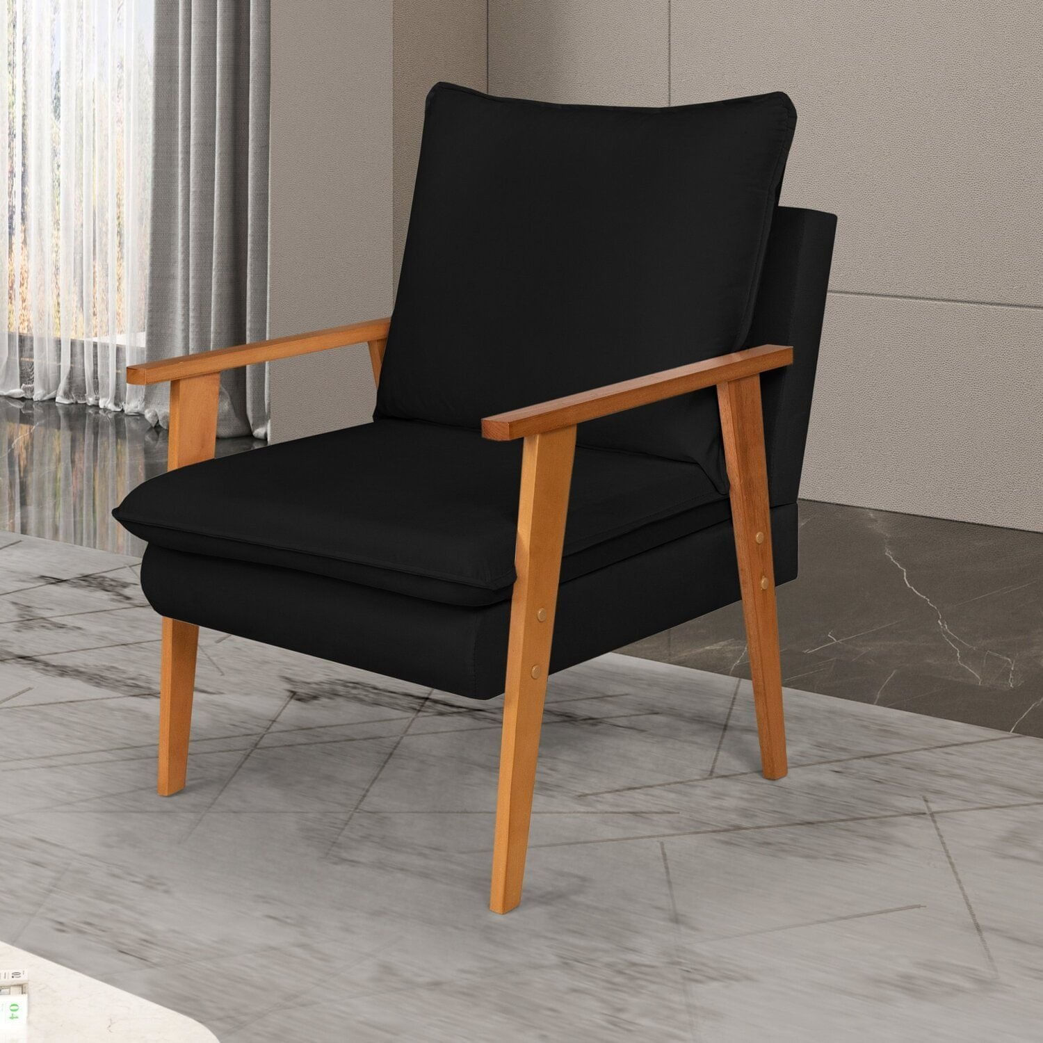 Poltrona Para Sala De Estar Decorativa Veludo Efatá Preto