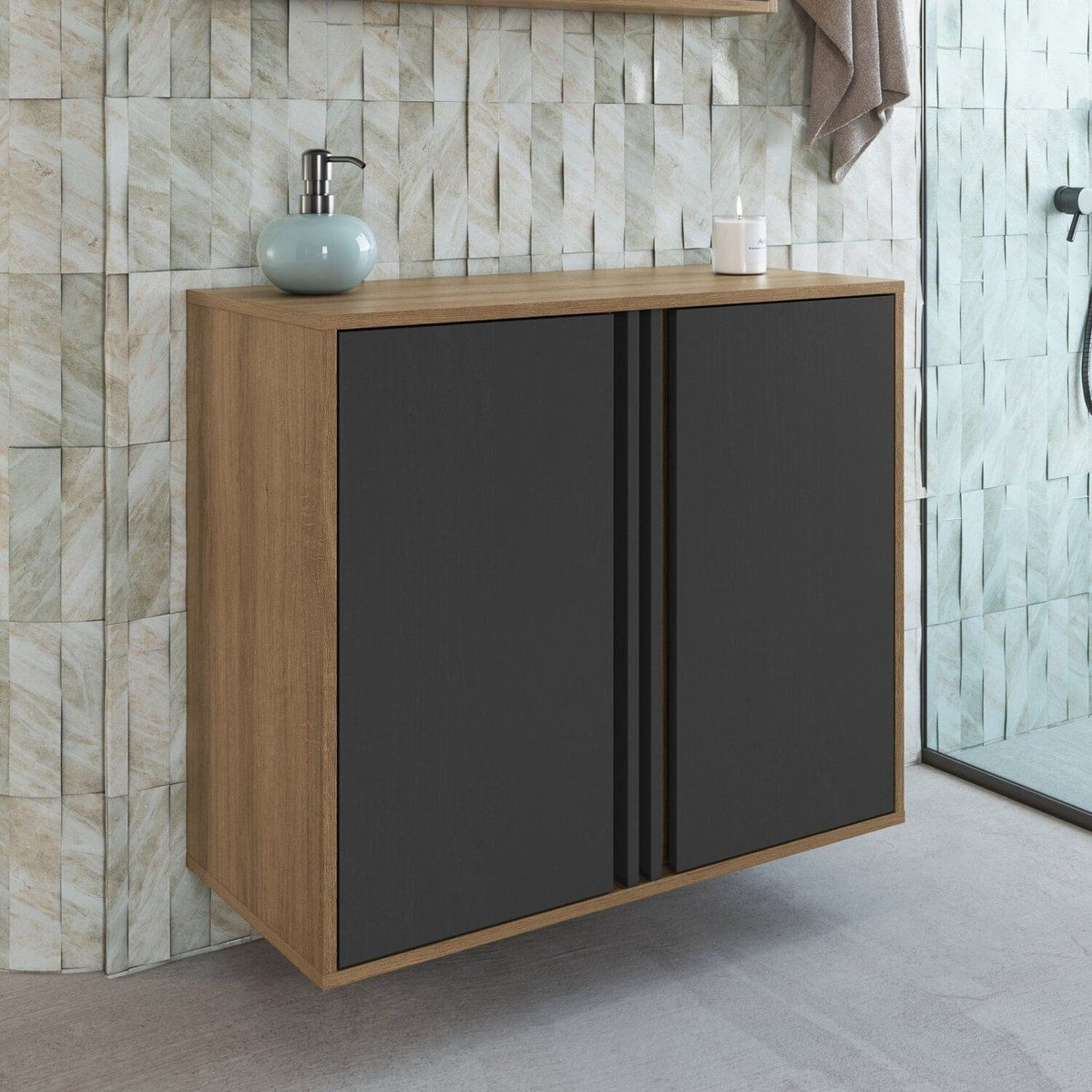 Gabinete De Banheiro 80cm Com 2 Portas Sem Cuba Antônia Mel/grafite