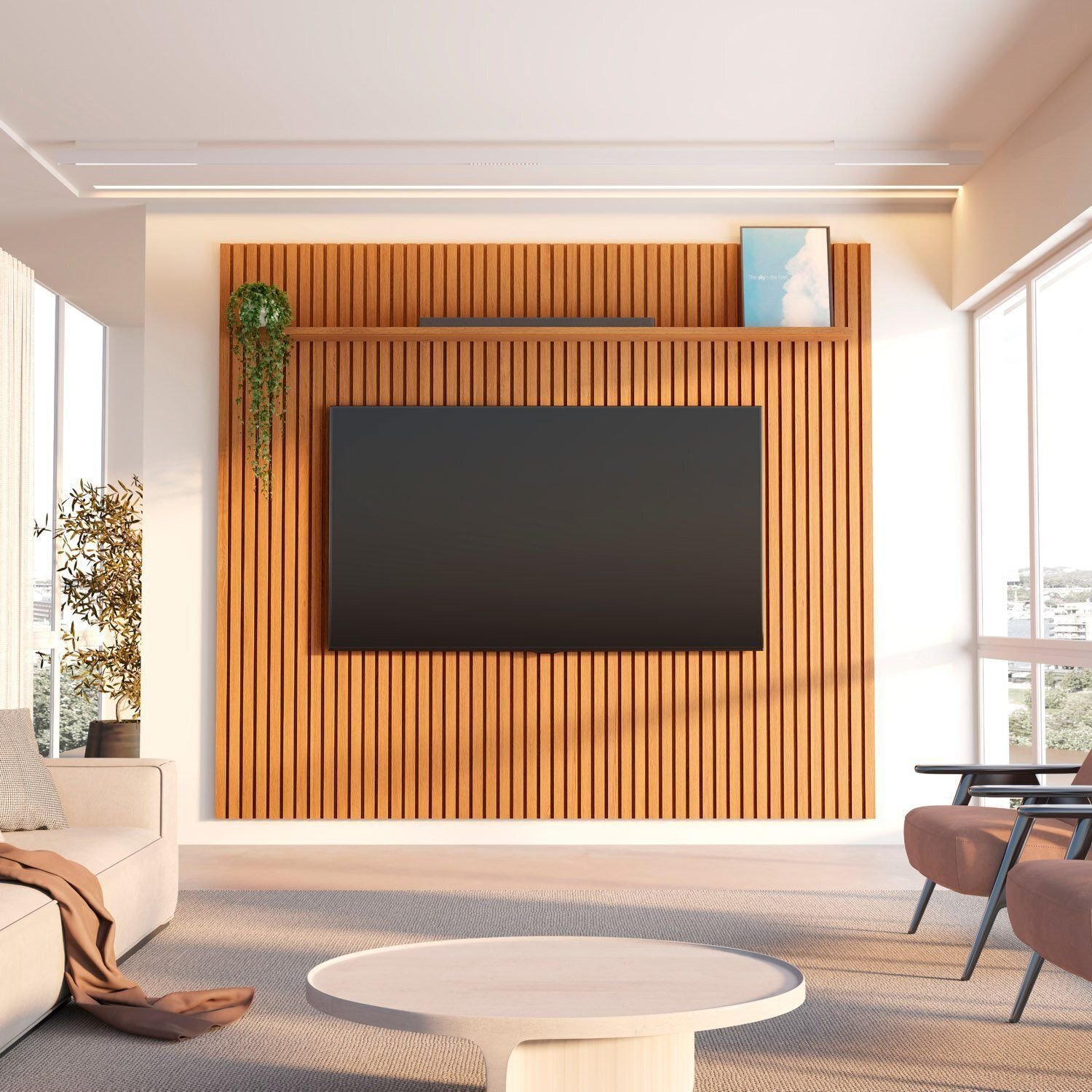 Painel Para Até Tv 85 Polegadas 230x250cm 100% Mdf Aloe Cabecasa Madeiramadeira Nature