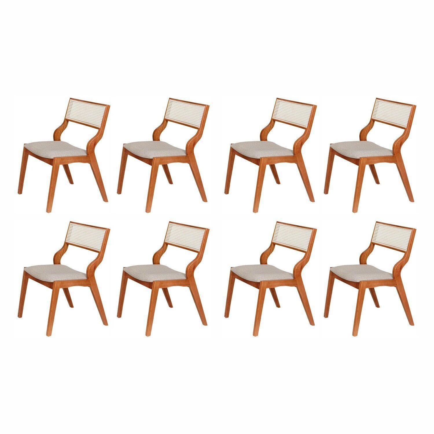 Kit 8 Cadeiras Madeira Maciça Estofada E Rattan 100% Natural Luna Espresso Móveis Champagnhe/cinza Claro