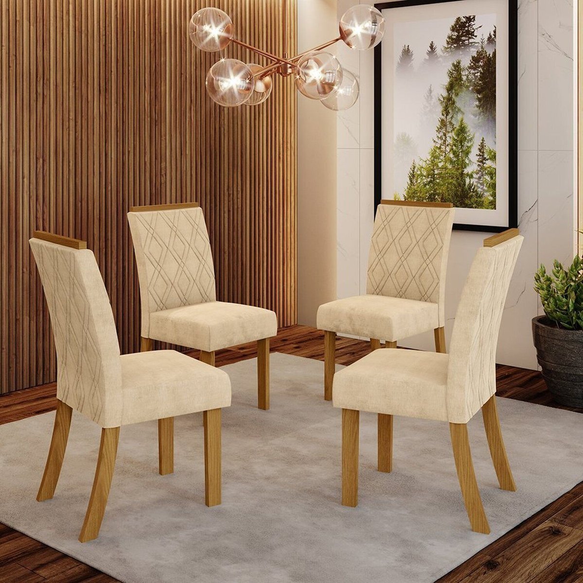 Kit 4 Cadeiras Évelin Espresso Móveis Nature/bege