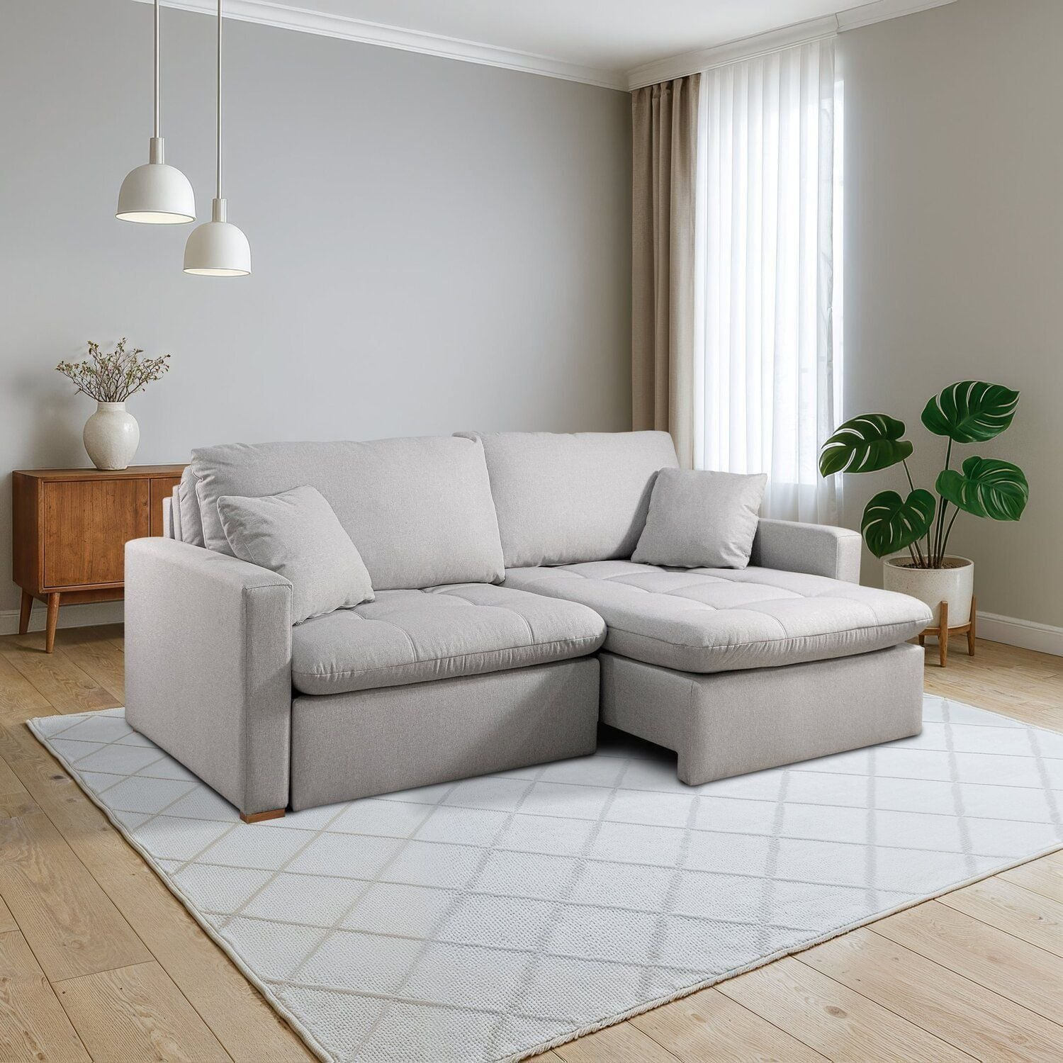 Sofá Retrátil E Reclinável 220cm Com Almofadas Decorativas Liv Espresso Móveis Cinza