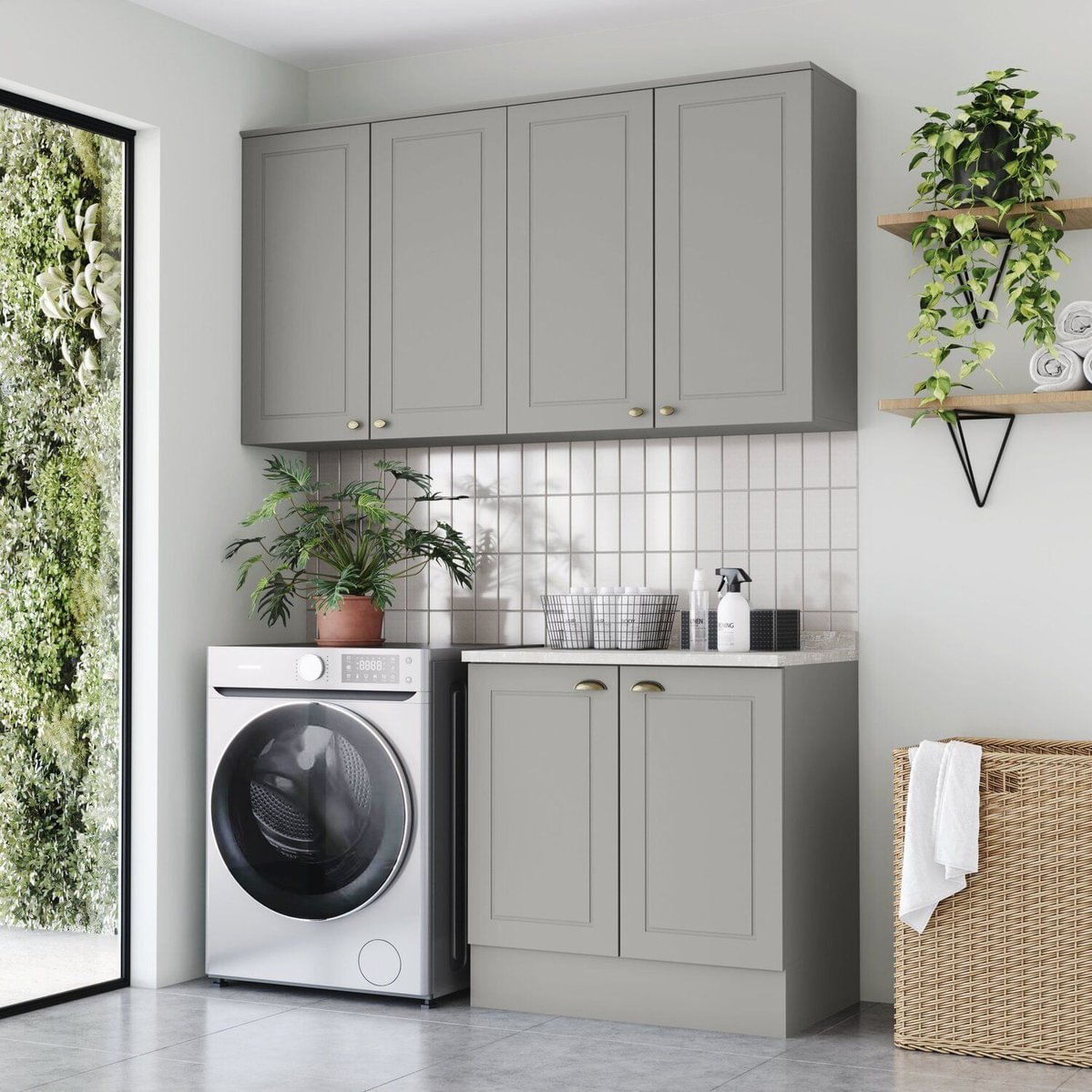 Lavanderia Modulada 03 Peças Com Tampo Emily Espresso Móveis Cinza