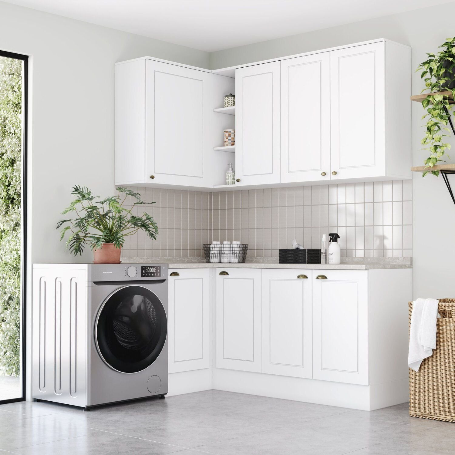 Lavanderia Modulada 05 Peças Com Tampo Emily Espresso Móveis Branco