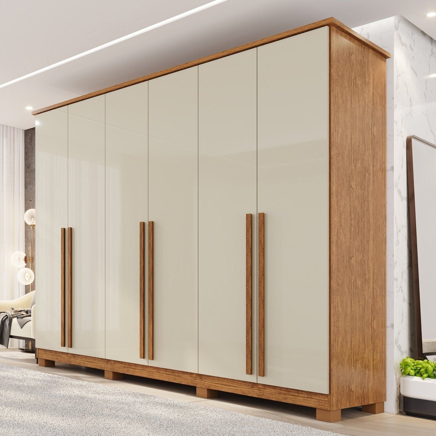 Guarda-roupa Casal 6 Portas 4 Gavetas Com Pés 100% Mdf Zurique Cinamomo / Off White