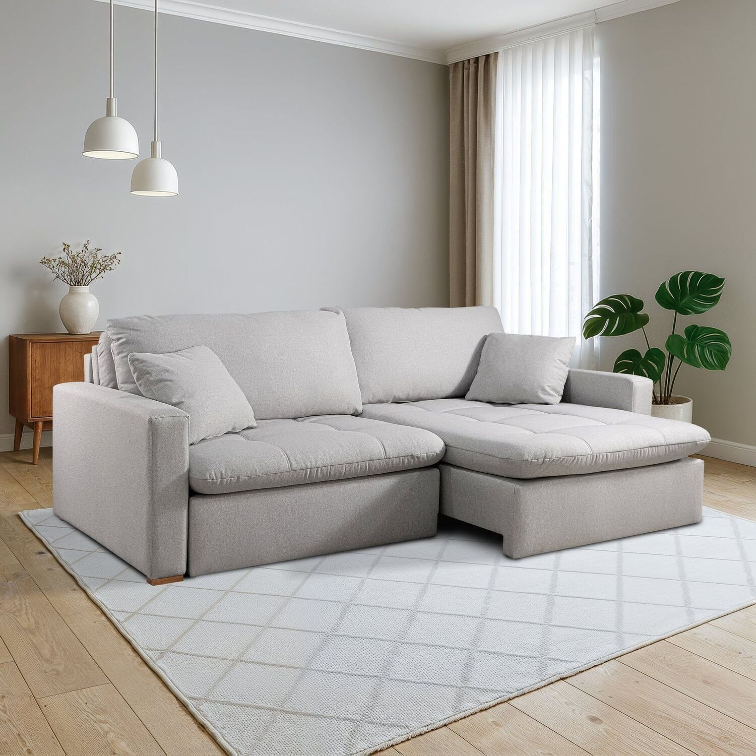 Sofá Retrátil E Reclinável 240cm Com Almofadas Decorativas Liv Espresso Móveis Cinza