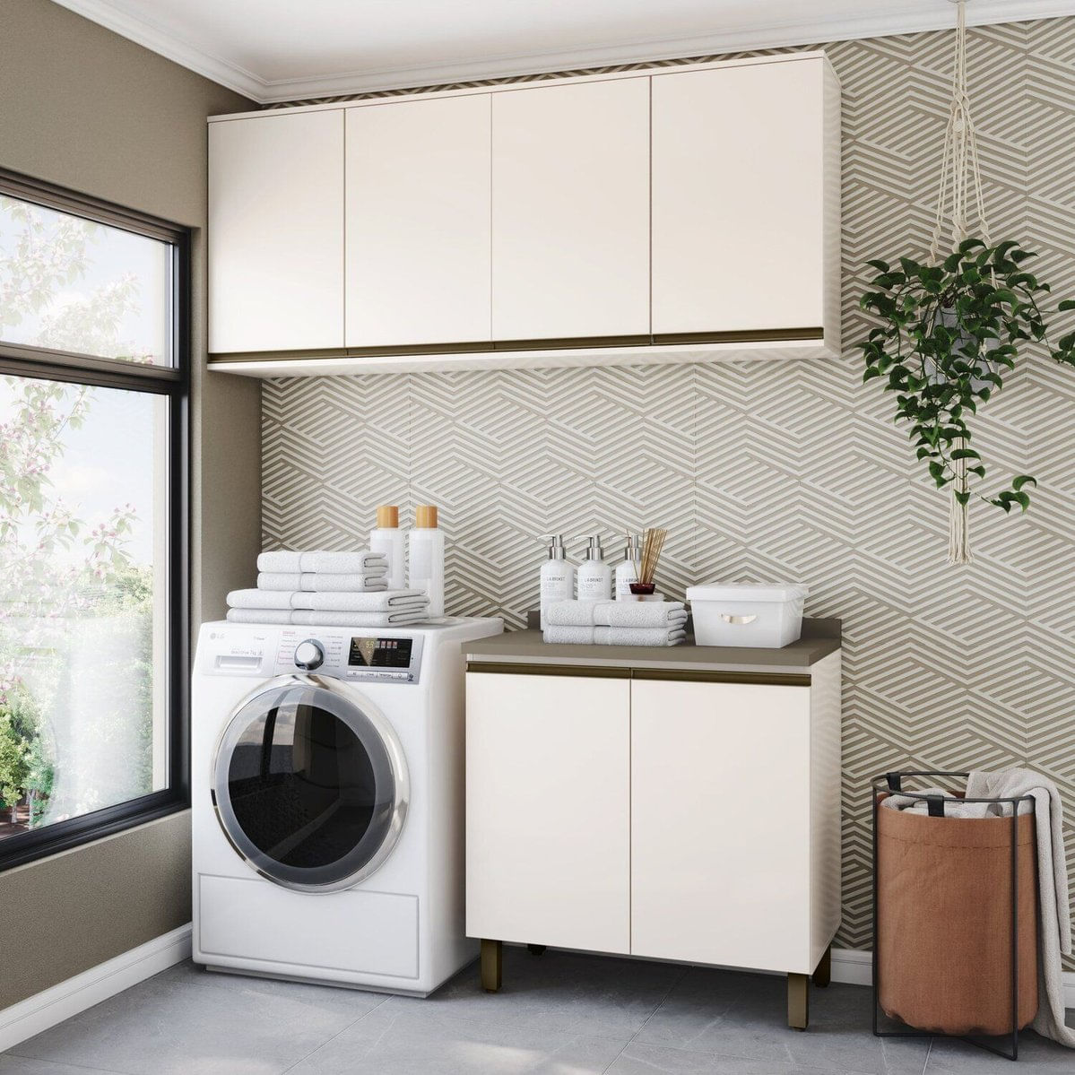Lavanderia Modulada 3 Peças Com Tampo Aurora Espresso Móveis Off White