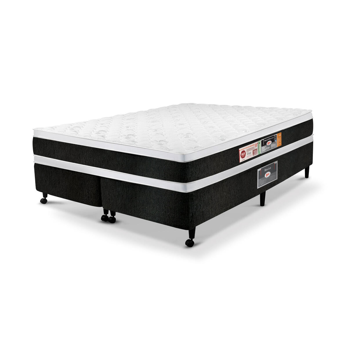 Cama Box King Castor Black E White Air Double Face D45 193X203x54 + Box Castor