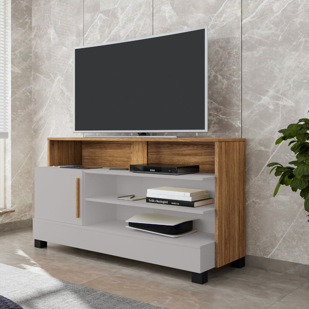 Rack Para Tv Até 48 Polegadas 1 Porta Com Pés De Madeira Pipa Bechara