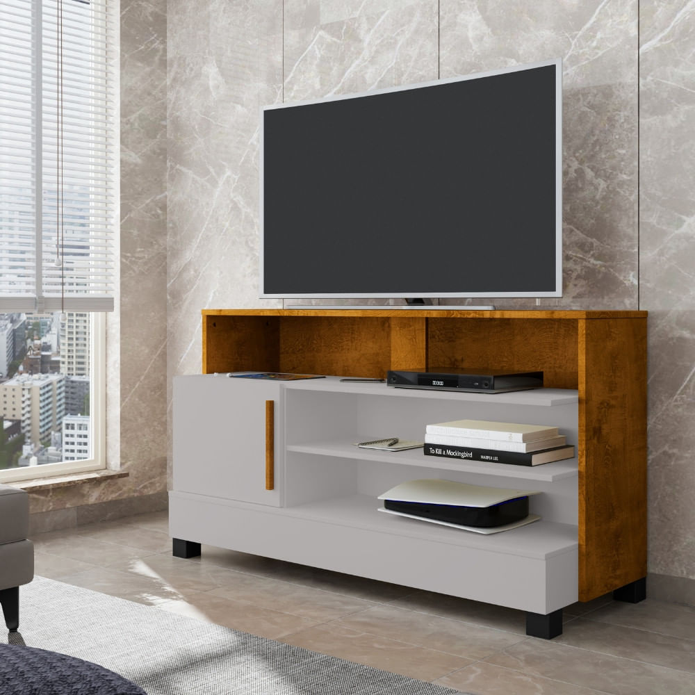 Rack Para Tv Até 48 Polegadas 1 Porta Com Pés De Madeira Pipa Bechara