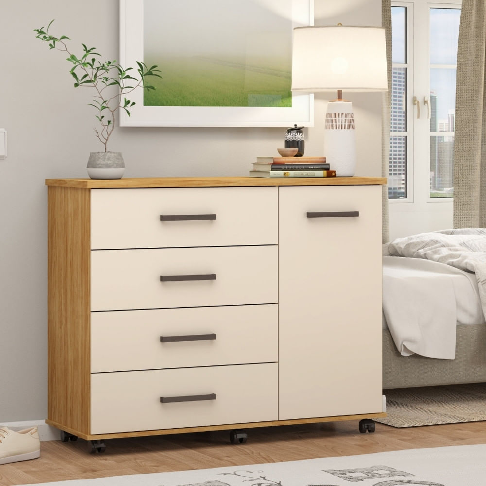 Cômoda 4 Gavetas 1 Porta Com Rodízios Flora Demóbile