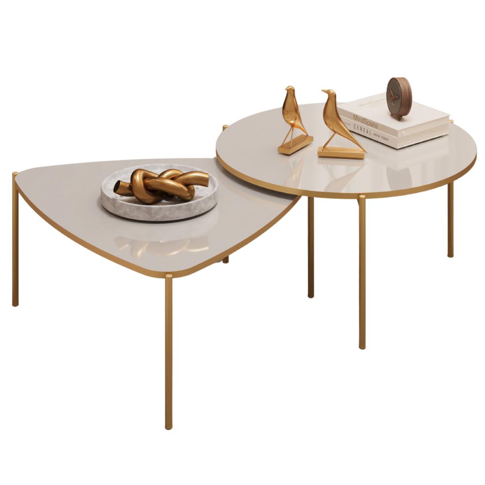 Kit 2 Mesas Centro Lina Cleia Pés Metal Bali Dj Moveis