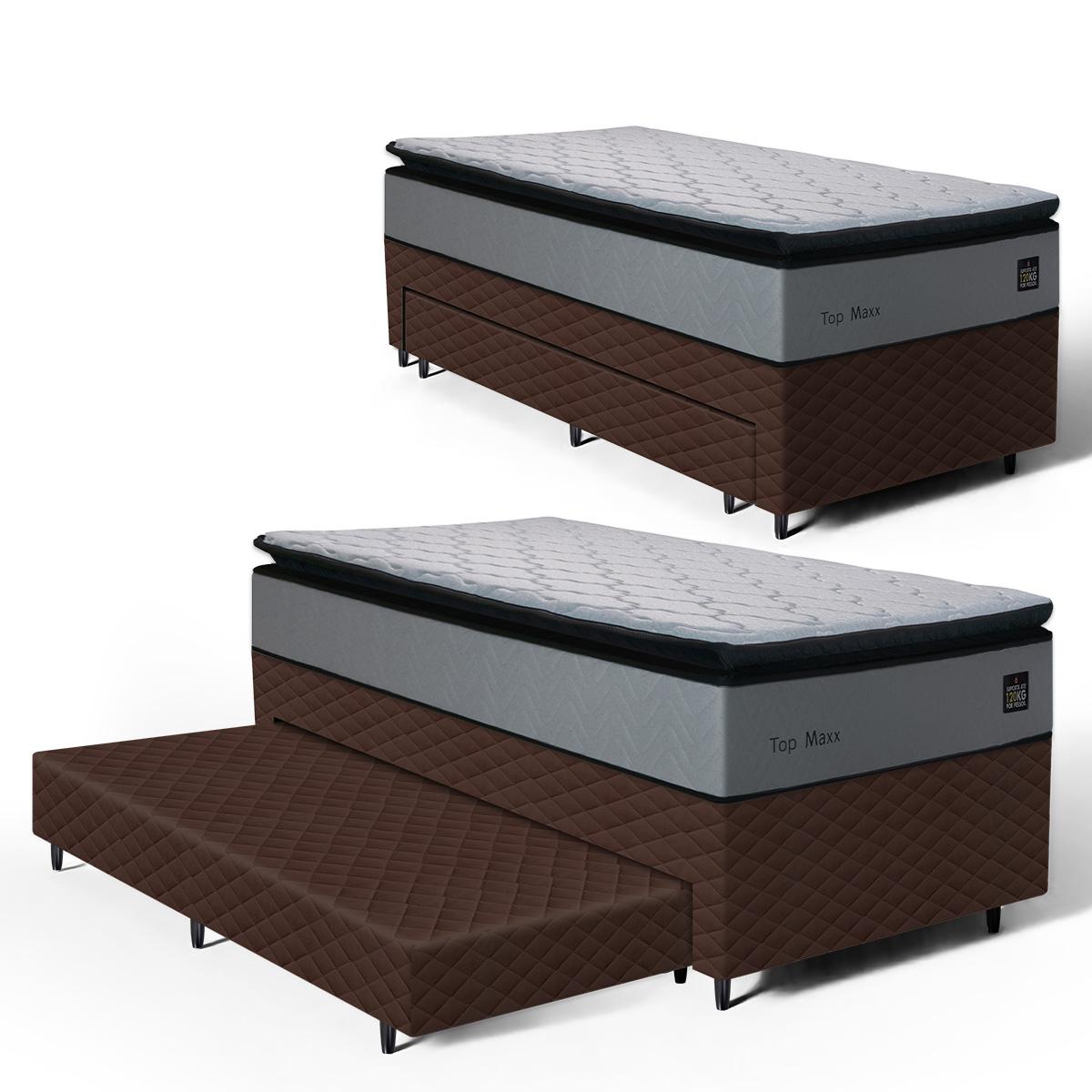 Cama Box Com Colchão De Espuma D33 Pillow Top Maxx + Auxiliar De Espuma Unique Solteiro 88cm