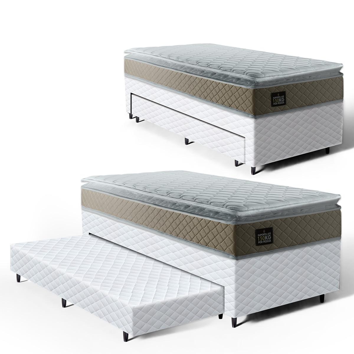 Cama Box Com Colchão De Espuma D45 Pillow Top Strong One Face + Auxiliar De Espuma Unique Solteiro 88cm