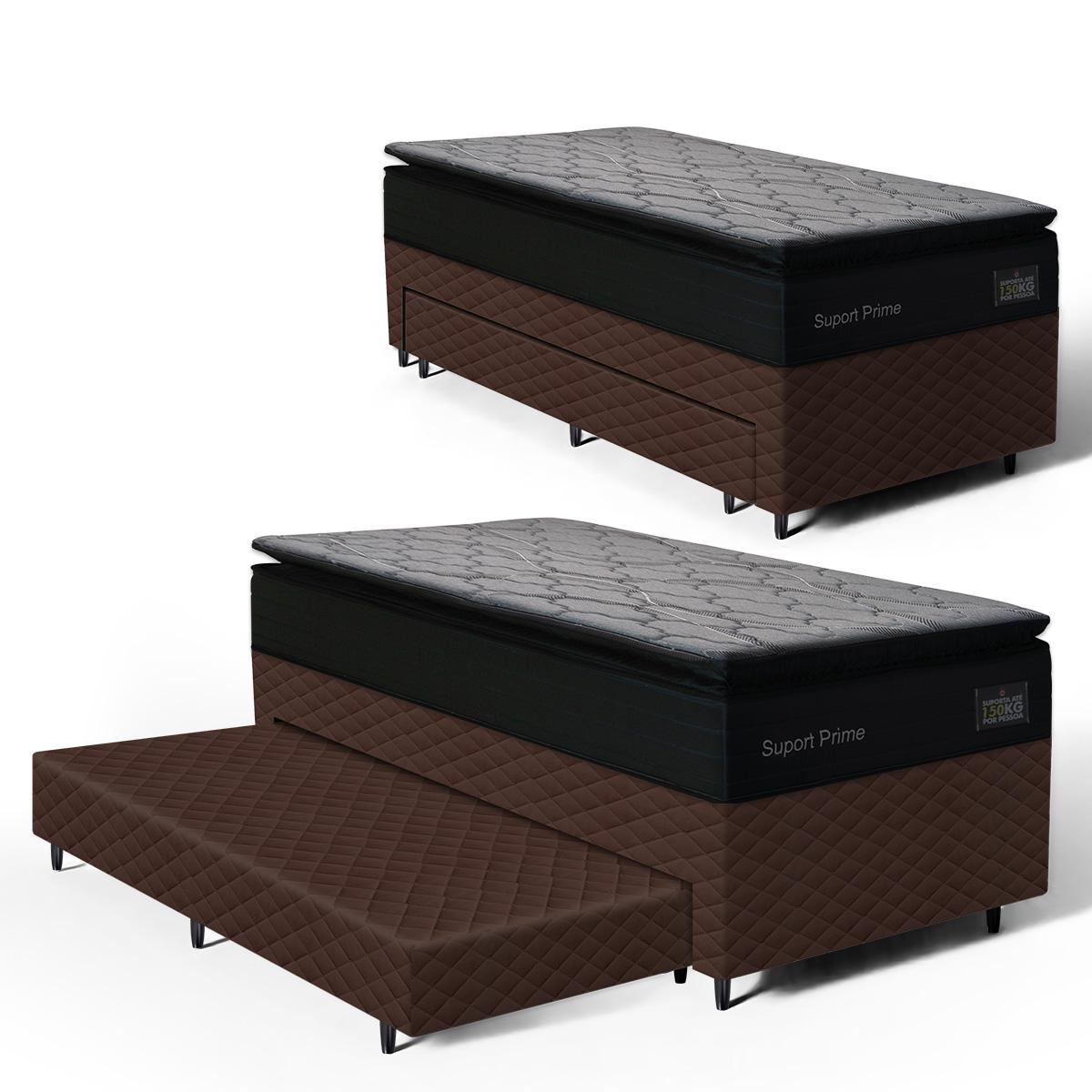 Cama Box Com Colchão De Espuma D45 Pillow Top Suport Prime + Auxiliar De Espuma Unique Solteiro 88cm