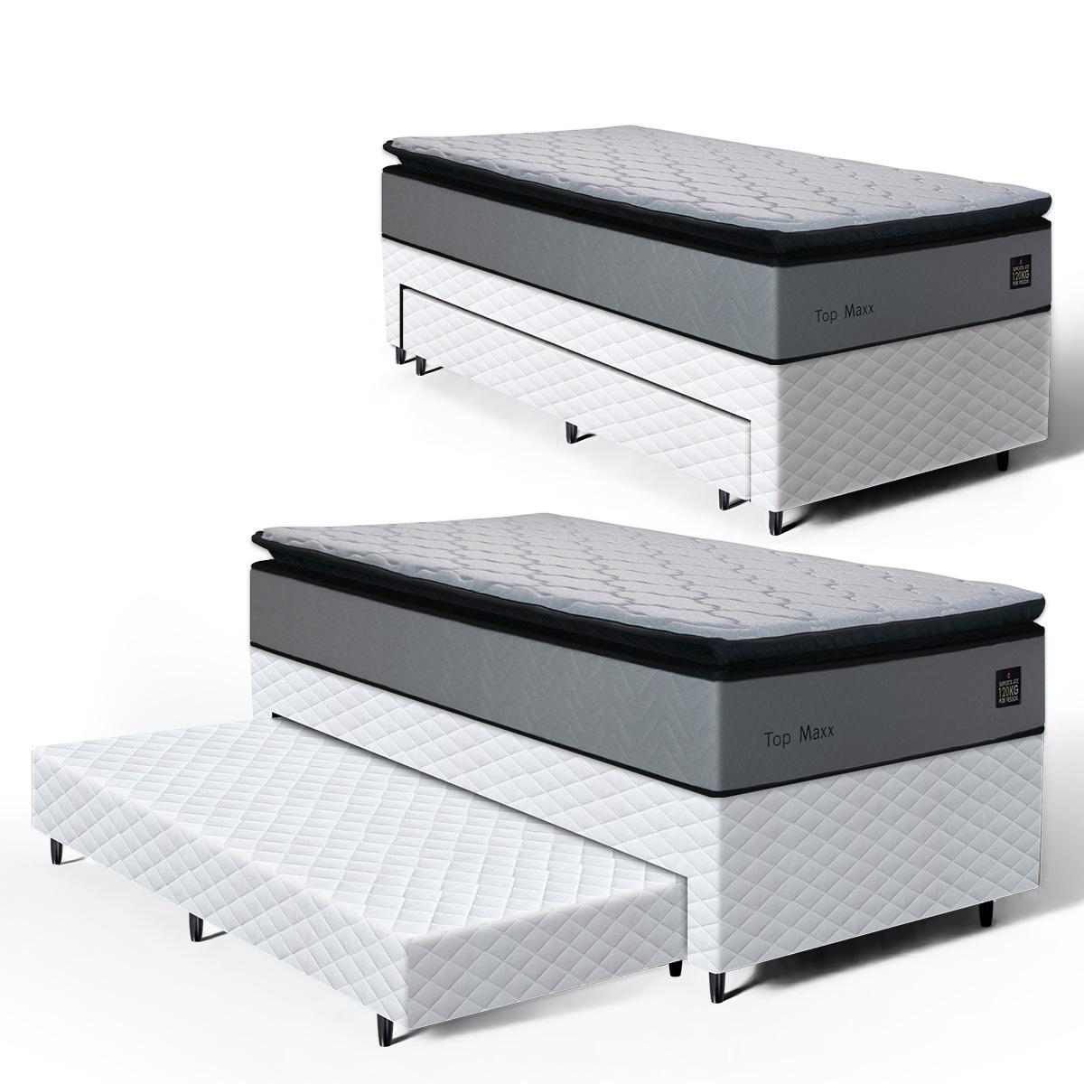 Cama Box Com Colchão De Espuma D33 Pillow Top Maxx + Auxiliar De Espuma Unique Solteiro 88cm