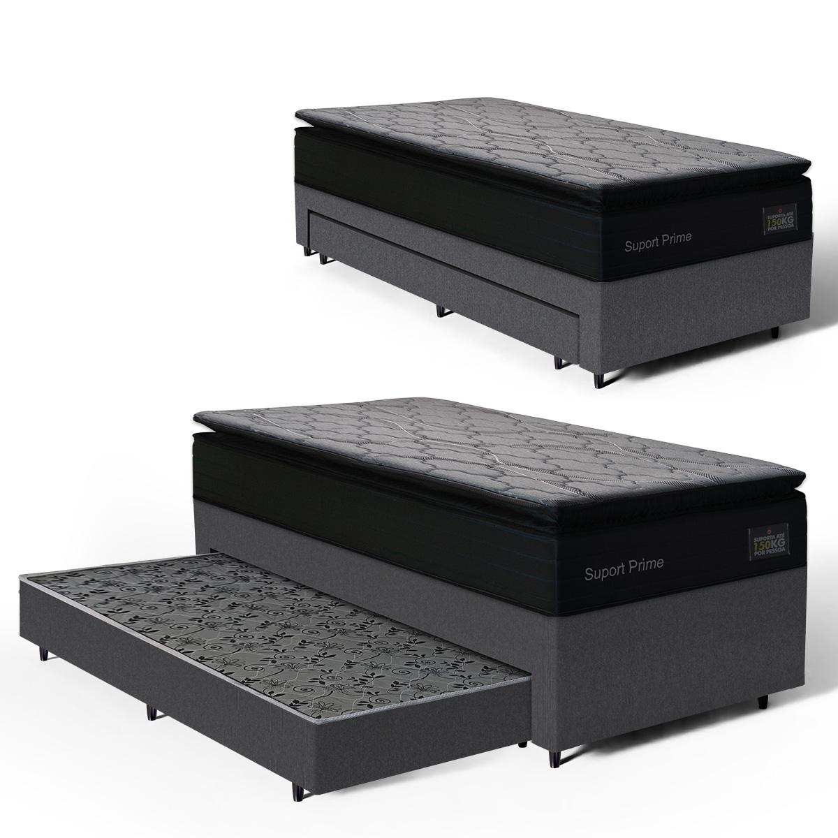 Cama Box Com Colchão De Espuma D45 Pillow Top Suport Prime + Auxiliar De Espuma Unique Solteiro 88cm