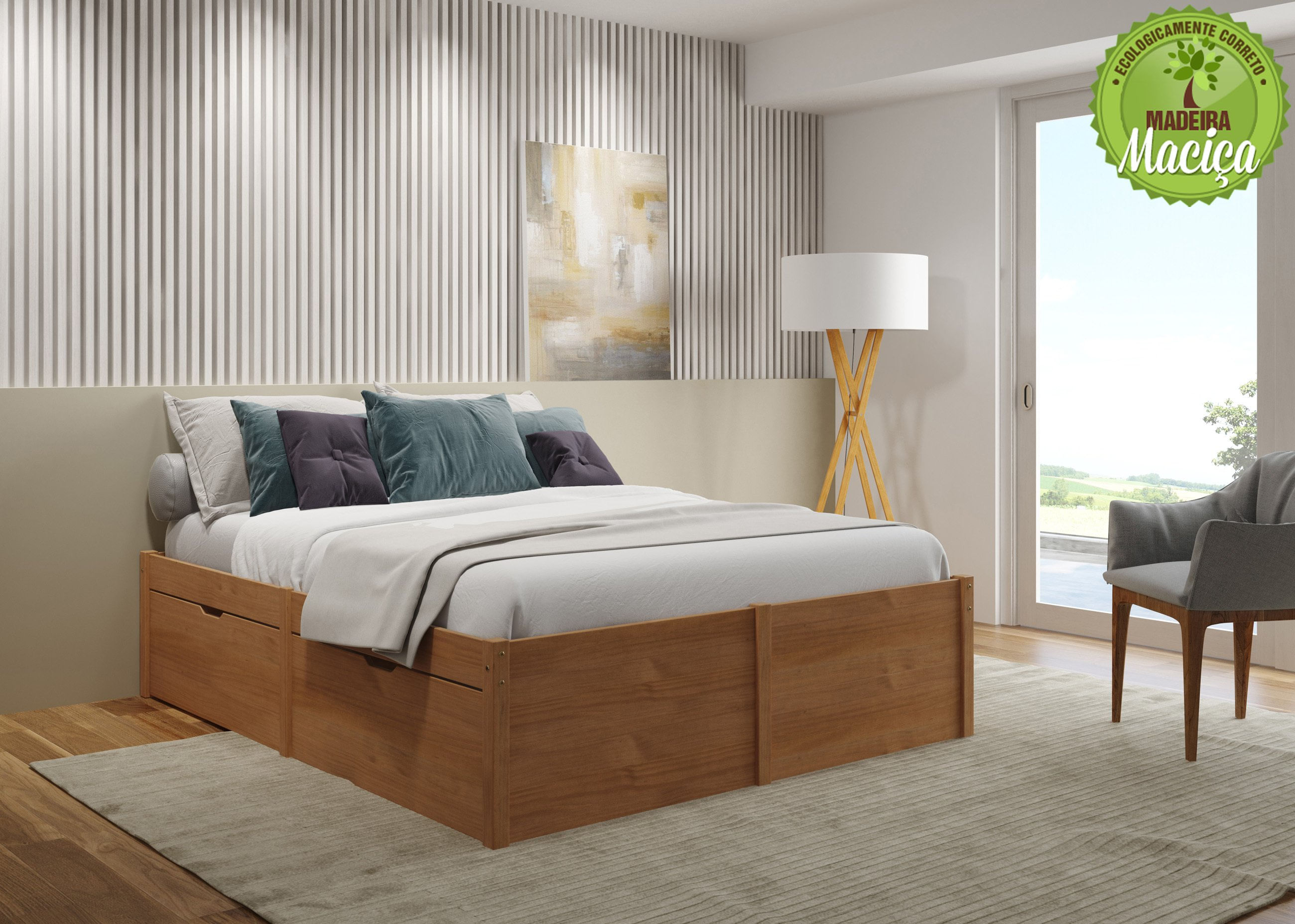 Cama Queen 4 Gavetas Madeira Maciça Beauty Espresso Móveis Amêndoa