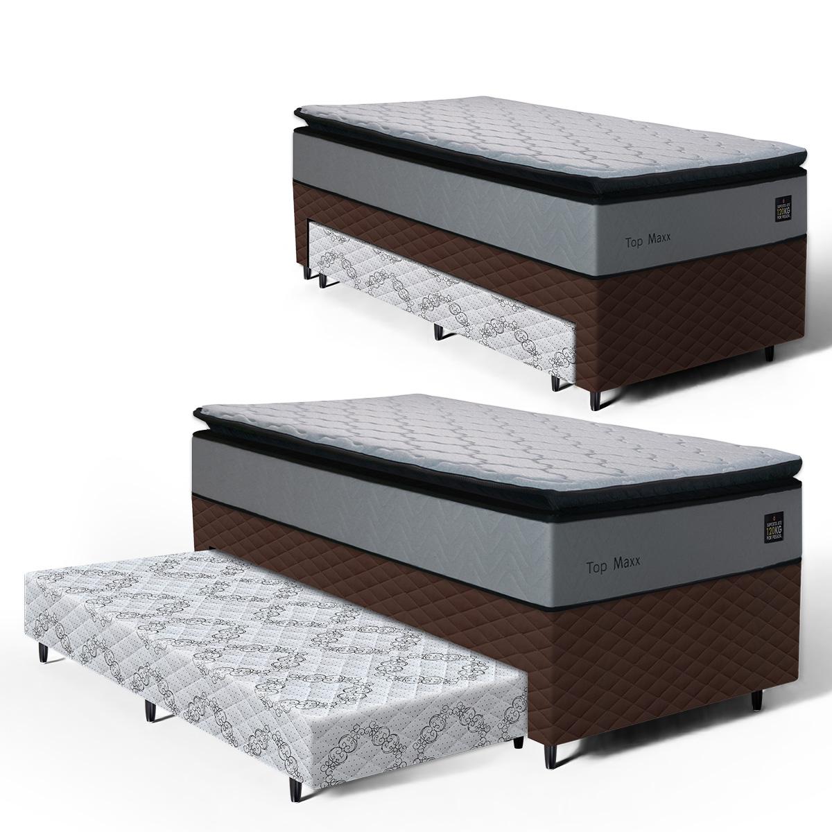 Cama Box Com Colchão De Espuma D33 Pillow Top Maxx + Auxiliar De Espuma Unique Solteiro 88cm