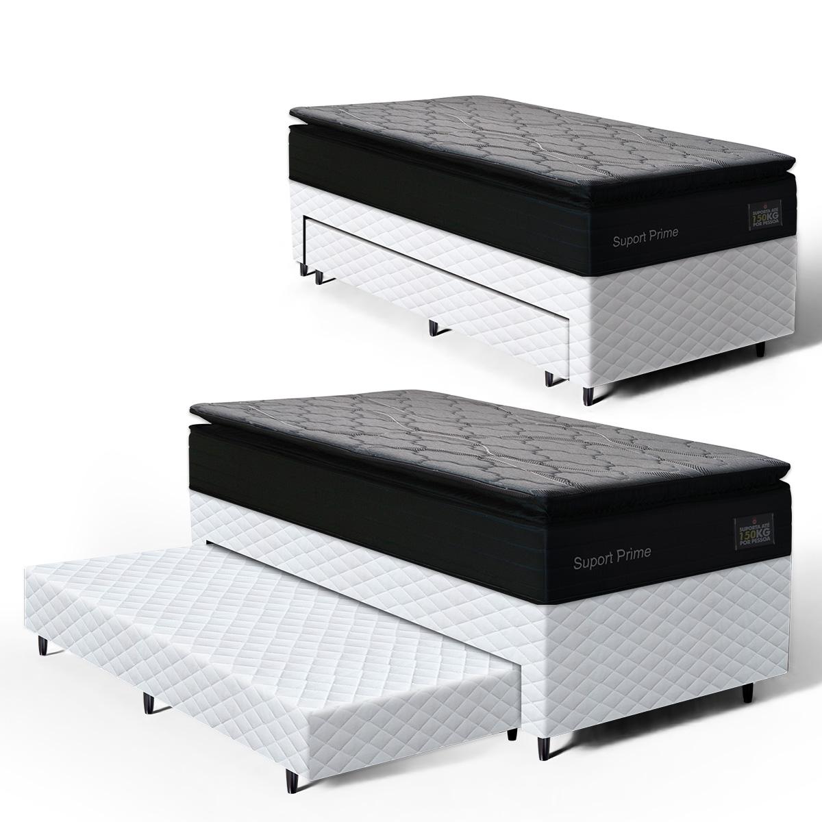 Cama Box Com Colchão De Espuma D45 Pillow Top Suport Prime + Auxiliar De Espuma Unique Solteiro 88cm
