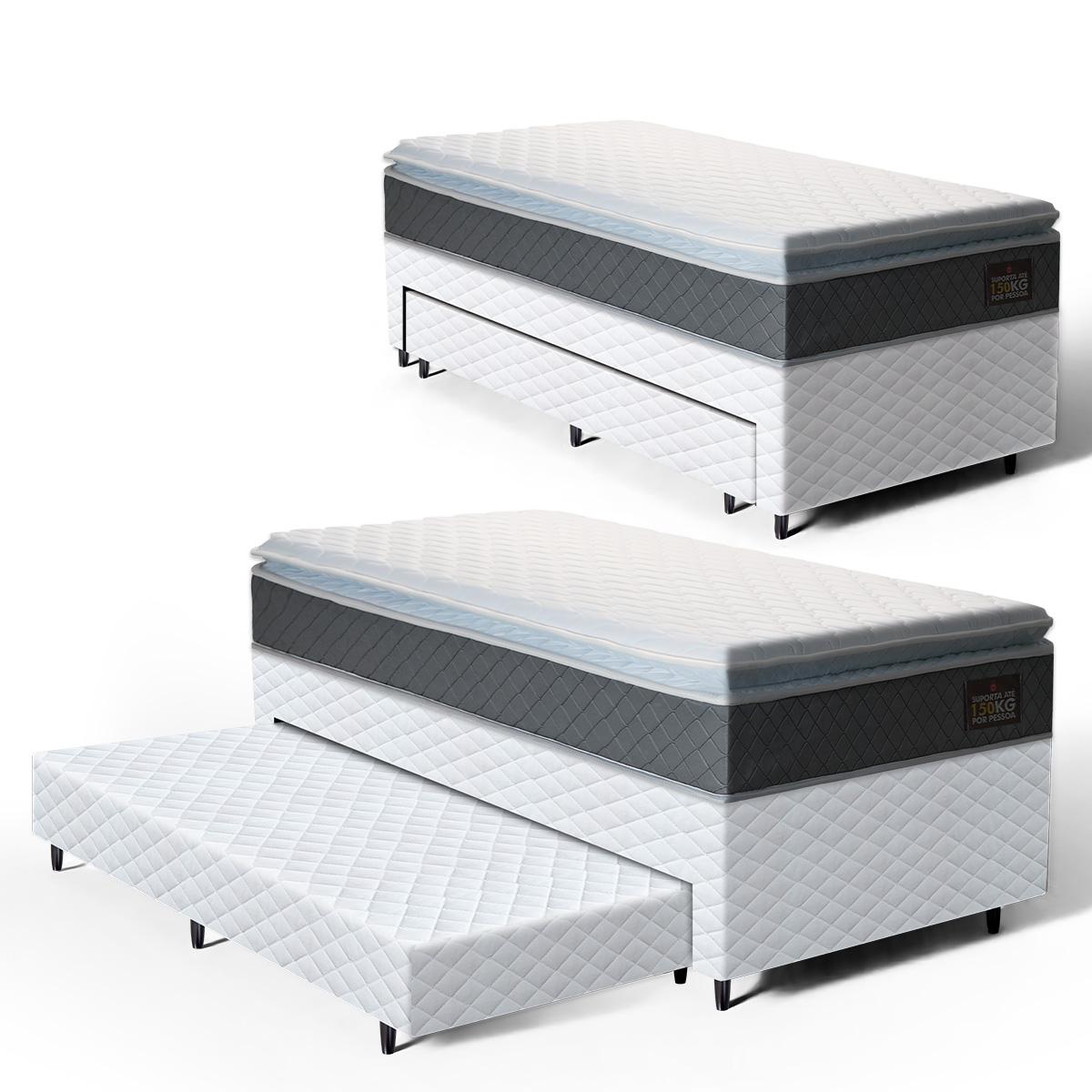 Cama Box Com Colchao De Espuma D45 Pillow Top Fort Comfort + Auxiliar De Espuma Unique Solteiro 88cm