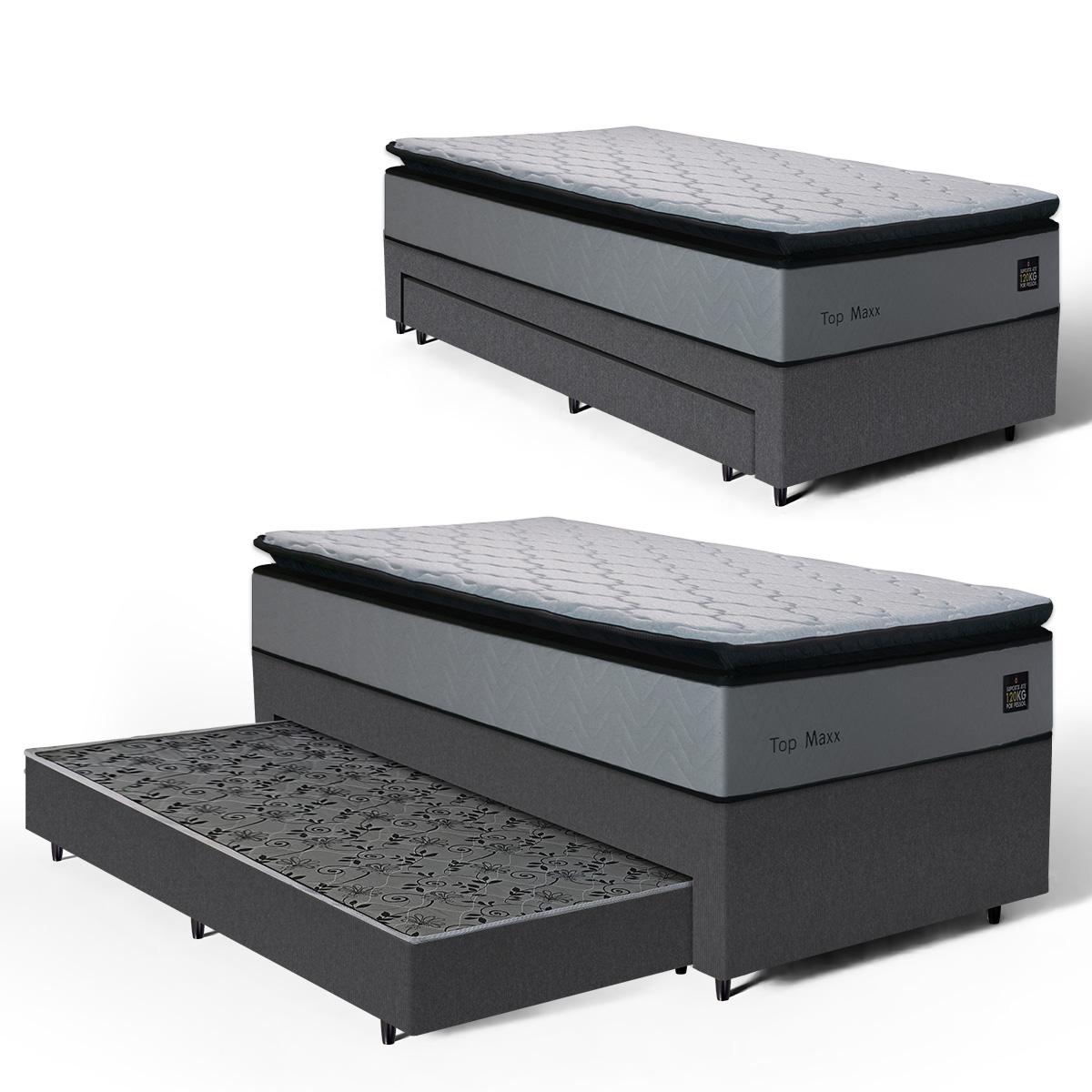 Cama Box Com Colchão De Espuma D33 Pillow Top Maxx + Auxiliar De Espuma Unique Solteiro 88cm
