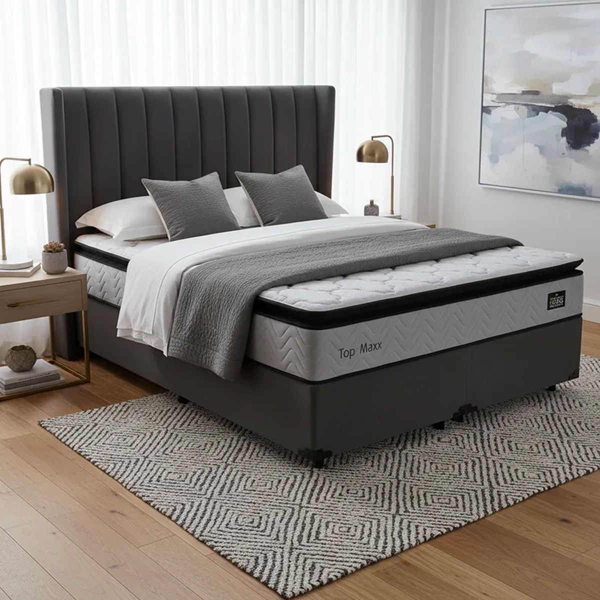 Cama Box + Colchão De Espuma D33 Pillow Top Maxx Queen 158 cm