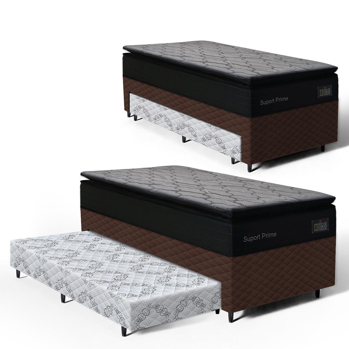Cama Box Com Colchão De Espuma D45 Pillow Top Suport Prime + Auxiliar De Espuma Unique Solteiro 88cm