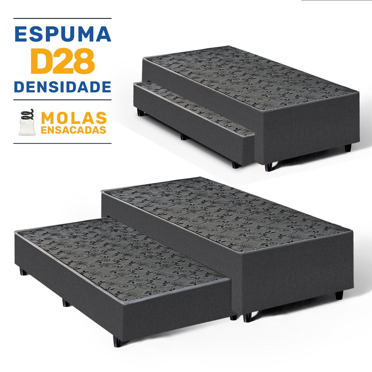 Cama Box Com Colchão De Molas E Auxiliar De Espuma Unique 3 Em 1 Solteiro 88cm