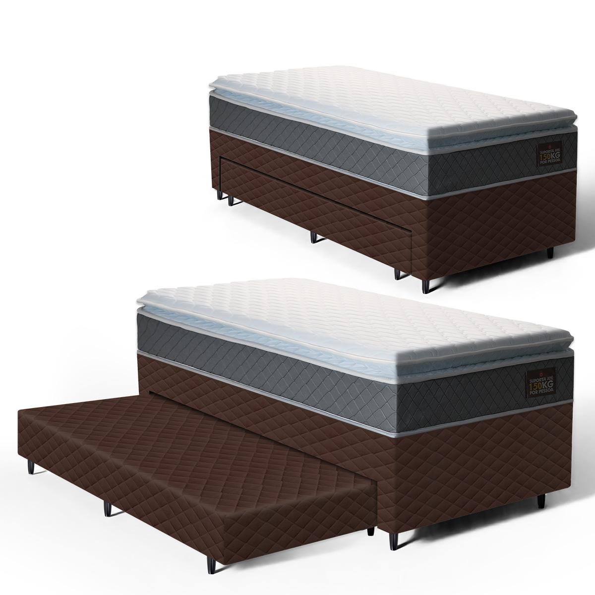 Cama Box Com Colchao De Espuma D45 Pillow Top Fort Comfort + Auxiliar De Espuma Unique Solteiro 88cm