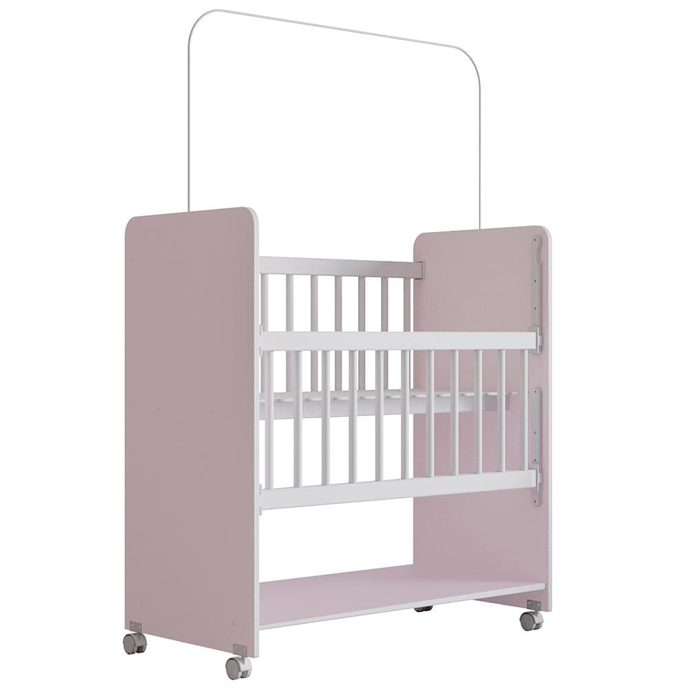 Mini Berço Grade Movel 89 Cm Outside Branco Rosa Mobbs