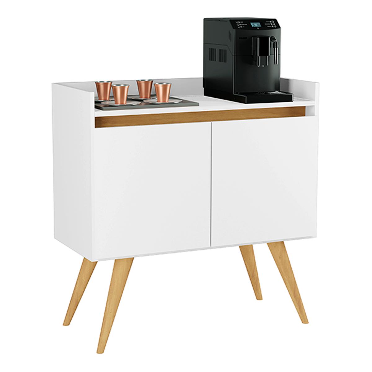 Aparador Buffet Sala Gold 2 Portas Com Pés De Madeira Maciça Branco/mel