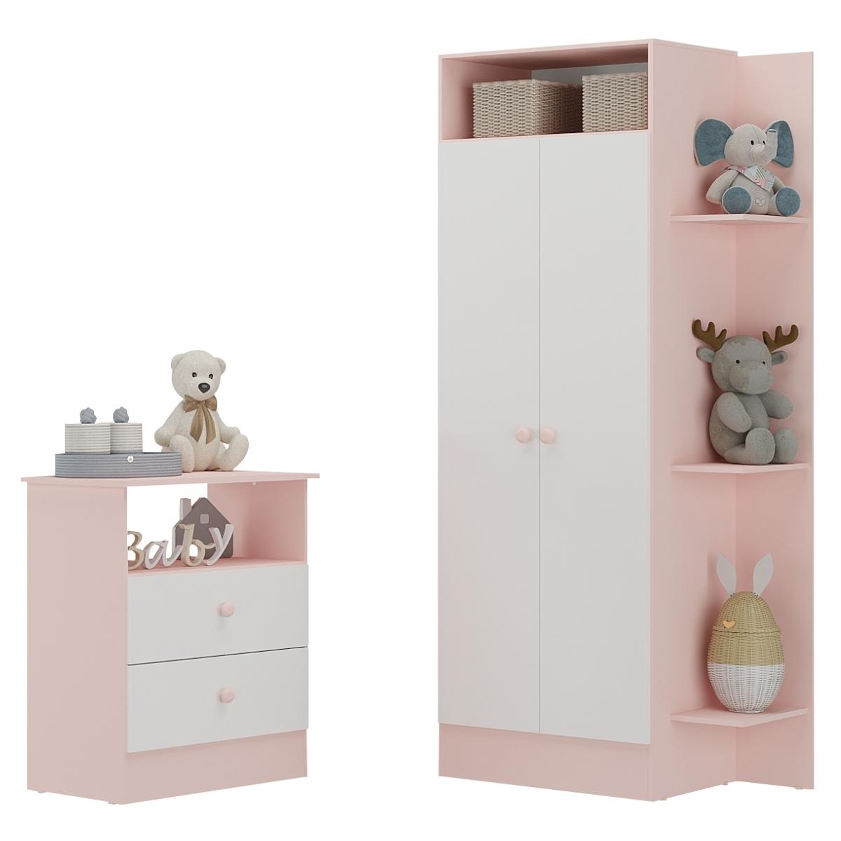 Guarda-roupas 2 Portas Com Cômoda 2 Gavetas Multimóveis Mp4264 - Rosa/branco