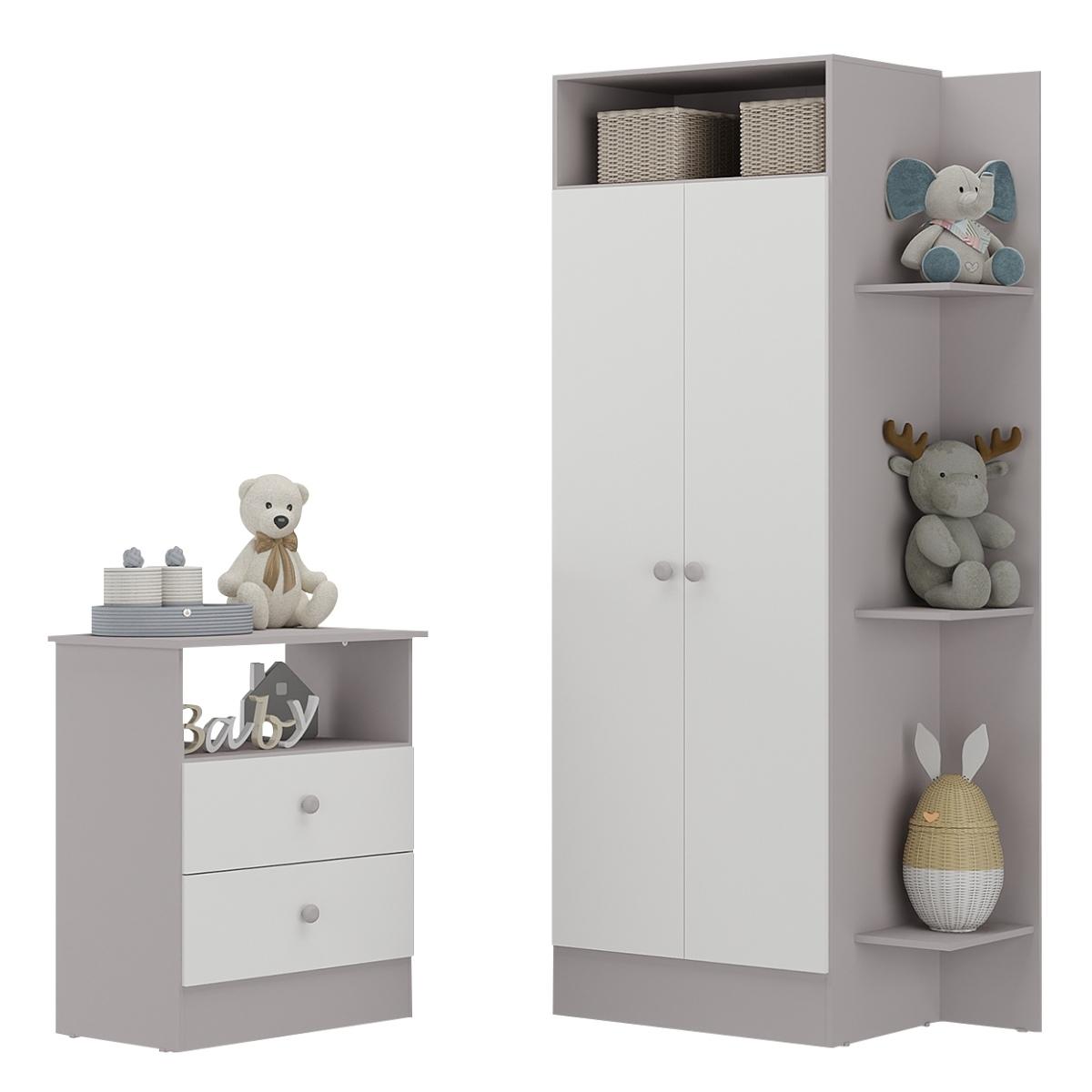 Guarda-roupas 2 Portas Com Cômoda 2 Gavetas Multimóveis Mp4264 - Cinza/branco