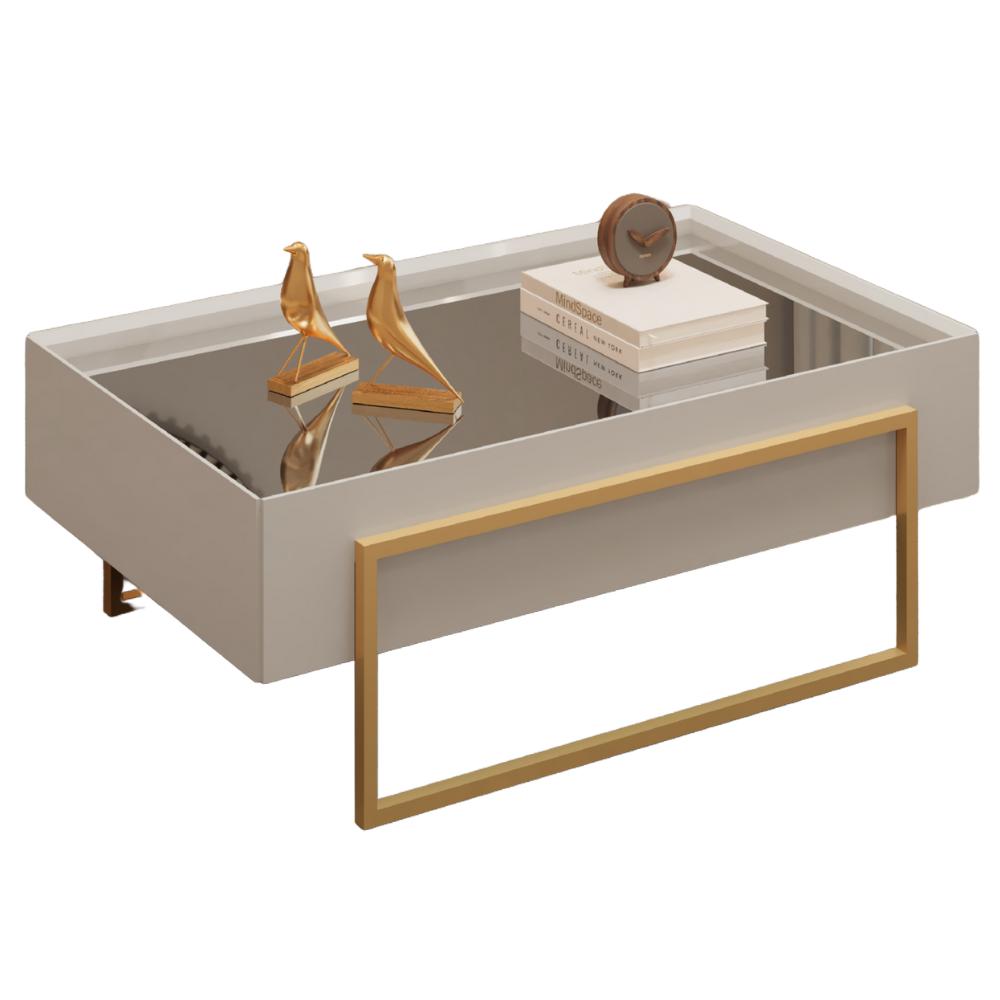 Mesa Centro Espelhada 92 Cm Pes Metal Kika Bali Dourado Dj Moveis