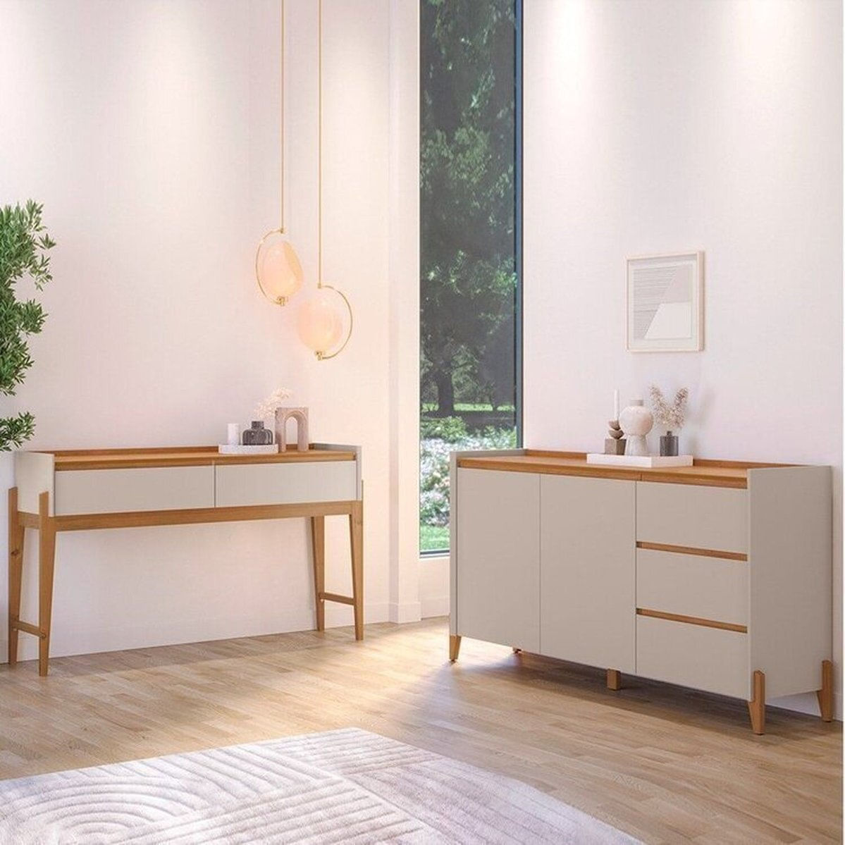 Buffet Rennes 3 Gavetas 2 Portas Com Aparador 2 Gavetas Rennes Cedro / Off White