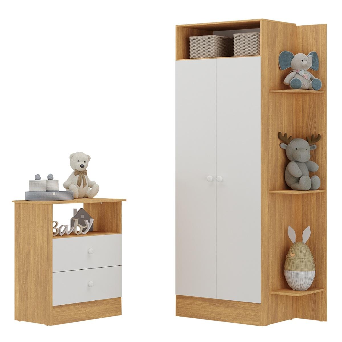 Guarda-roupas 2 Portas Com Cômoda 2 Gavetas Multimóveis Mp4264 - Madeirado/branco