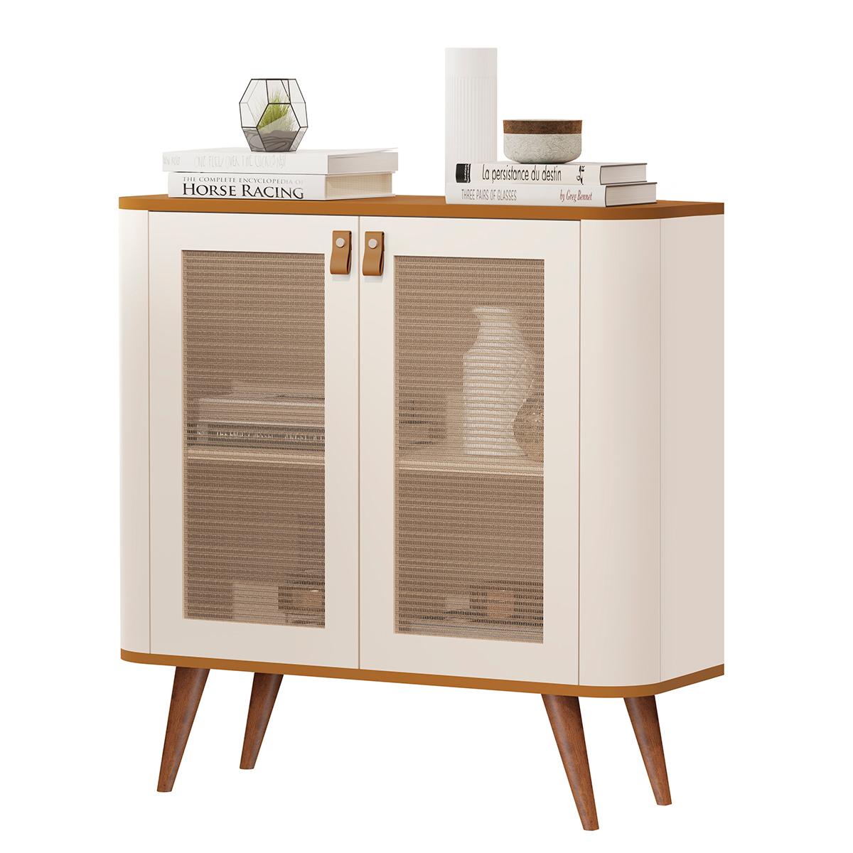 Aparador Buffet Jutai New Com 2 Portas Pés De Madeira Maciça Off White/nature