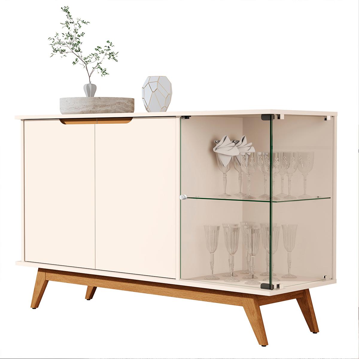 Aparador Buffet Tucumã Com 3 Portas Pés De Madeira Maciça Off White